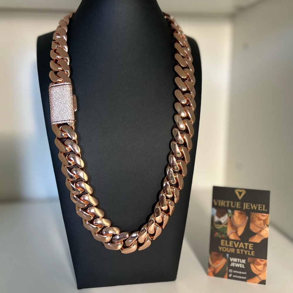20mm Miami Cuban Link Rose Gold Plated Chain Necklace 18k & 14k